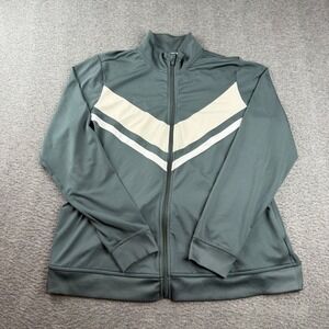 Zelos Track Jacket Women's 0X Green Chevron Full Zip Mock Neck Activewear